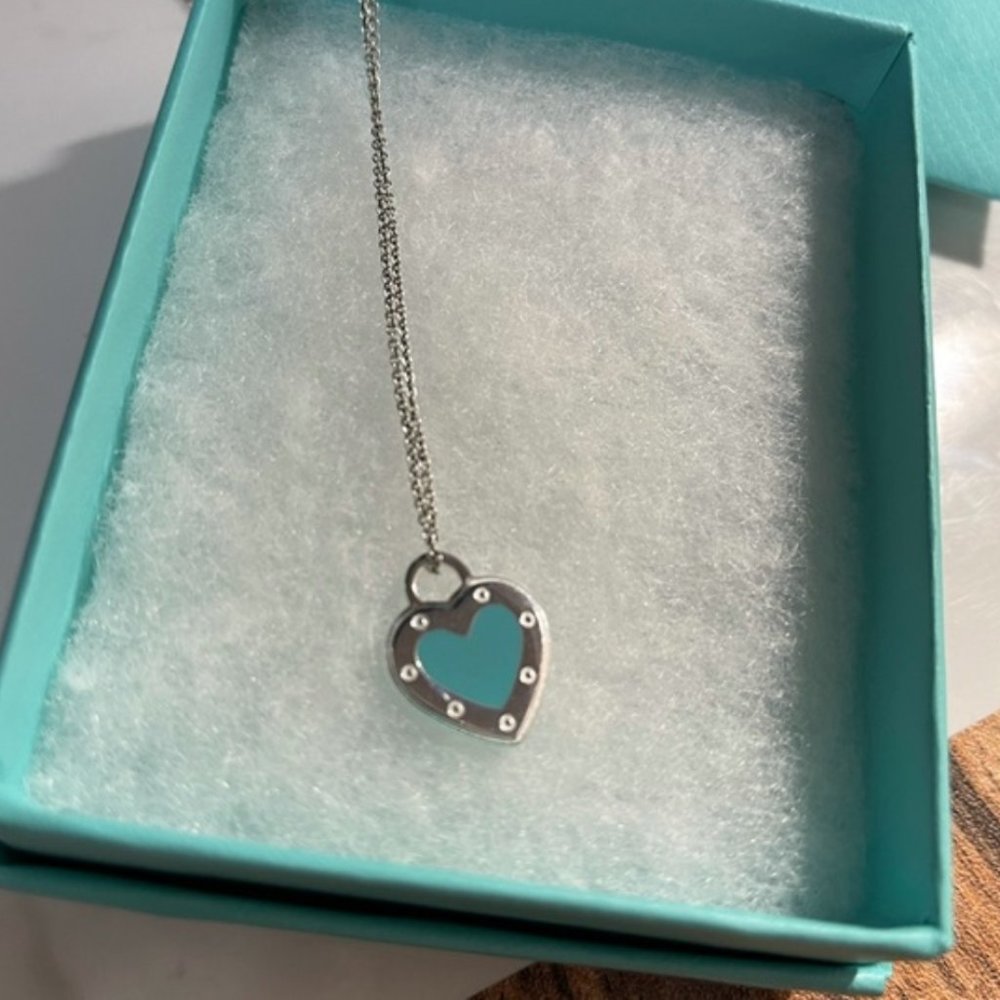 Tiffany & Co blue enamel heart Necklace